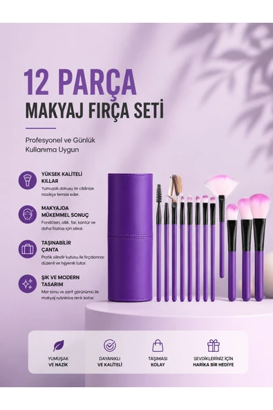 12'li Makyaj Fırça Seti Yumuşak Kıllı Profesyonel Kullanıma Uygun ürün görseli 1