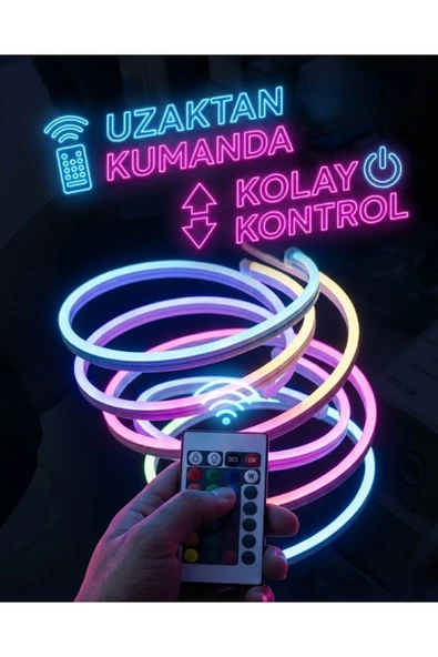 RGB Akıllı LED Neon Şerit Işık 3 Metre Uzaktan Kumandalı ve Telefon Kontrollü Renkli Aydınlatma ürün görseli 1