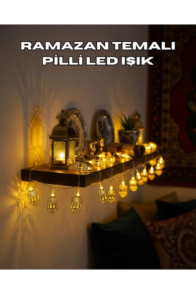 Pilli Altın Fenerli Ramazan Işıkları Dekoratif LED Zincir ürün görseli 1