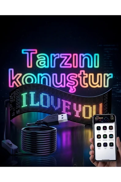 16x96 LED Yazı Paneli 60 cm Esnek RGB Işıklı Programlanabilir Ekran ürün görseli 1