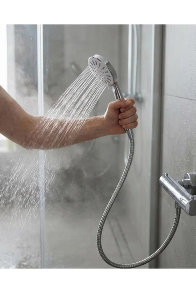 Spiral Hortumlu 4 Kademeli Krem El Duşu Başlığı Banyo Duş Seti ürün görseli 1