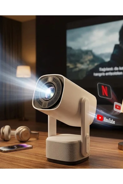 Akıllı Projeksiyon Powerbankli Taşınabilir Sinema Projektörü 4k HD Kaliteli ürün görseli 1