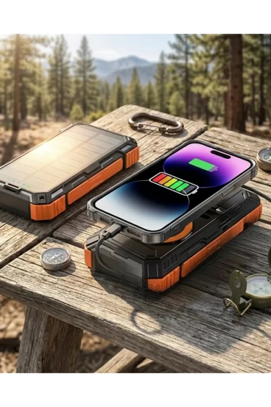 20000 mAh Powerbank Güneş Enerjili Kablosuz Şarj Hızlı Şarj Taşınabilir Batarya (Kopya) ürün görseli 1