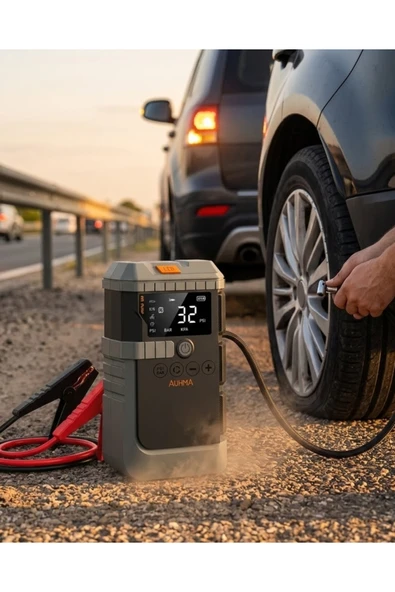 Araç Akü Takviye Powerbank Lastik Şişirme Kompresörü LED Işıklı Çok Fonksiyonlu Acil Durum Cihazı ürün görseli 1