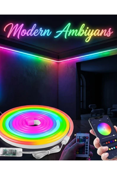 Dekoratif RGB LED Şerit Neon Işık 3 Metre Su Geçirmez Uzaktan Kumandalı Ortam Aydınlatması ürün görseli 1