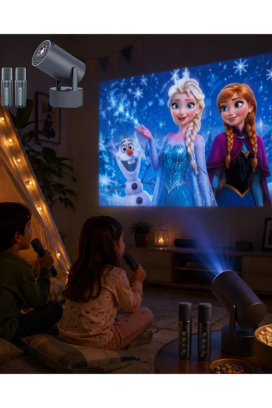 Karaoke Mikrofonlu Akıllı Projeksiyon Cihazı WiFi Bluetooth Destekli ürün görseli 1