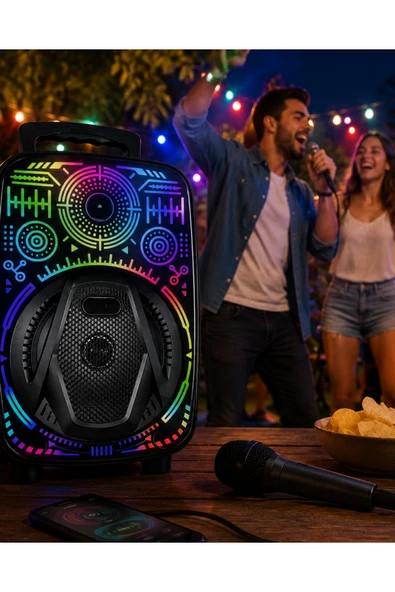 8 İnç Taşınabilir Karaoke Hoparlör Mikrofonlu Rgb Işıklı Speaker ürün görseli 1