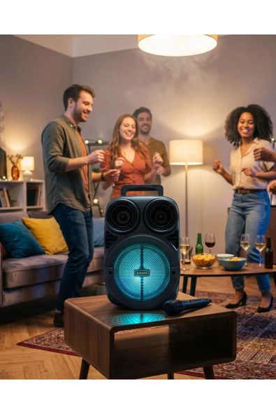 Bluetooth Taşınabilir Karaoke Hoparlör 6.5 İnç Mikrofonlu RGB Işıklı USB TF Kart Destekli ürün görseli 1