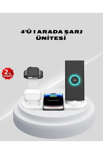 Kablosuz Şarj İstasyonu 4’ü 1 Arada iPhone Watch ve AirPods Uyumlu ürün görseli 1