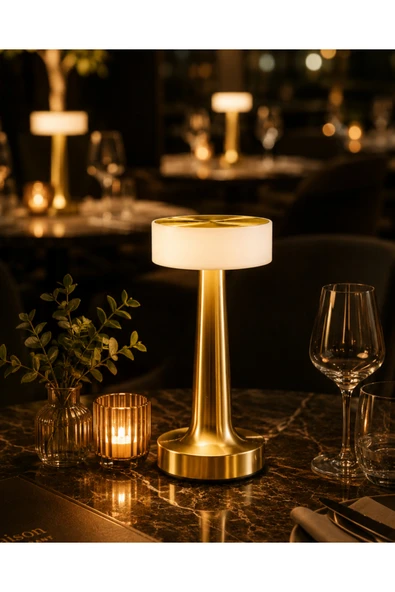 Şarjlı Gold Mantar Masa Lambası Dimmer Ayarlı Kablosuz LED Lamba ürün görseli 1