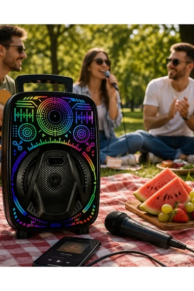 Karaoke Hoparlör RGB LED Işıklı USB FM Radyo Destekli Taşınabilir Speaker ürün görseli 1