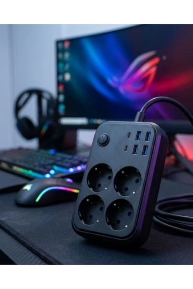 Akım Korumalı Çoklu Priz 4 USB 2 Type C 4 Priz Güvenli ve Hızlı Şarj ürün görseli 1
