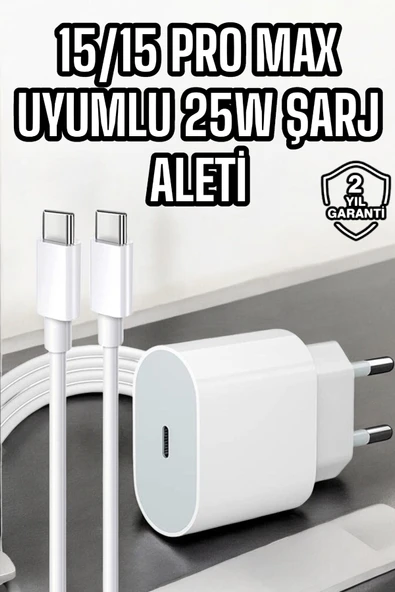 İOS Uyumlu Type-C Girişli Hızlı Şarj 15/15 Pro Max Adaptör ve Kablosu ürün görseli 1