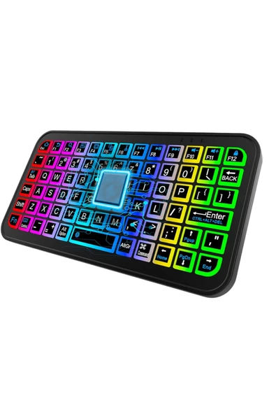 Kompakt Siyah RGB Işıklı Bluetooth Mini Klavye - Resim 4