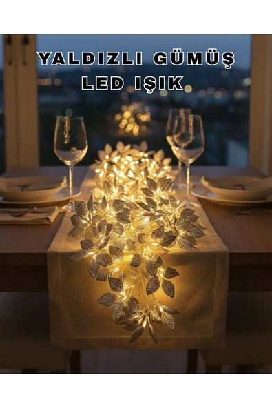 Yaprak Şekilli Gümüş LED Işık Pilli Dekoratif Aydınlatma ürün görseli 1
