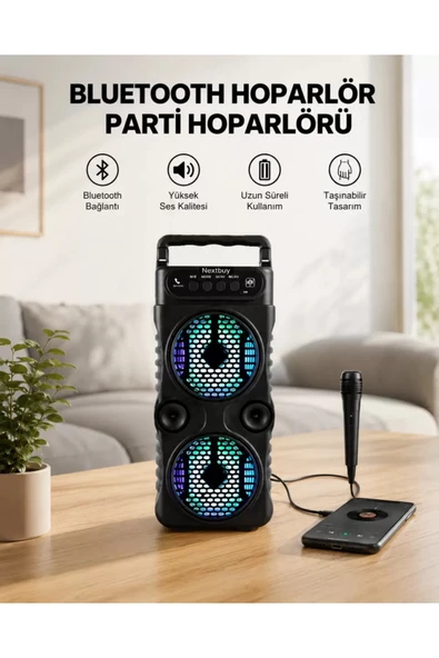 LED Işıklı Kablosuz Bluetooth Hoparlör Yüksek Ses Güçlü Bas Performansı Taşınabilir Şarjlı ürün görseli 1