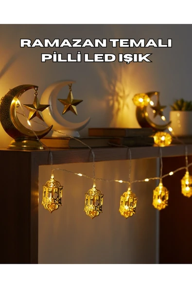 Ramazan Dekoru İçin Pilli LED Işık Altın Fener Tasarımlı ürün görseli 1