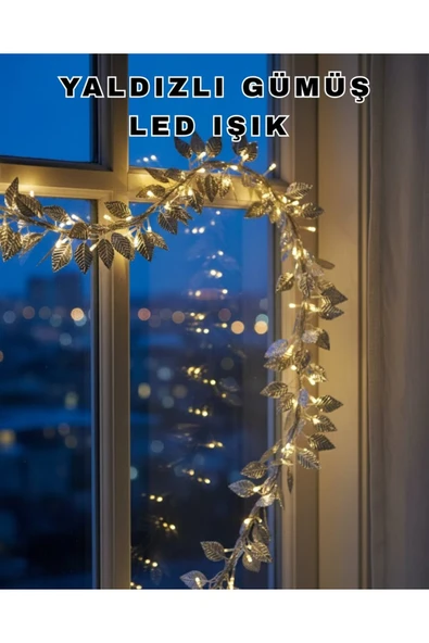 Pilli Gümüş Yaprak LED Işık Ev İçi ve Yılbaşı Dekor Aydınlatması ürün görseli 1
