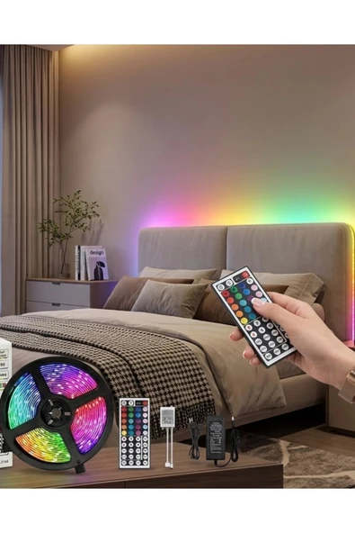 Kumandalı RGB Şerit Led 5 Metre Renk Değiştiren Dekoratif LED Işık ürün görseli 1
