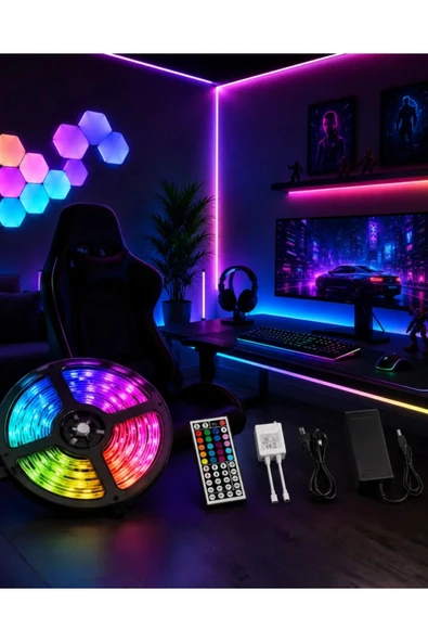 5 Metre RGB LED Şerit Kumandalı 5050 Renk Değiştiren LED Strip ürün görseli 1
