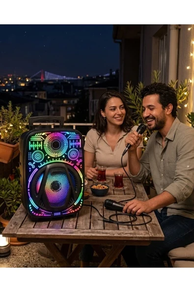Taşınabilir Bluetooth Speaker Mikrofonlu RGB Işıklı Karaoke Ses Sistemi ürün görseli 1