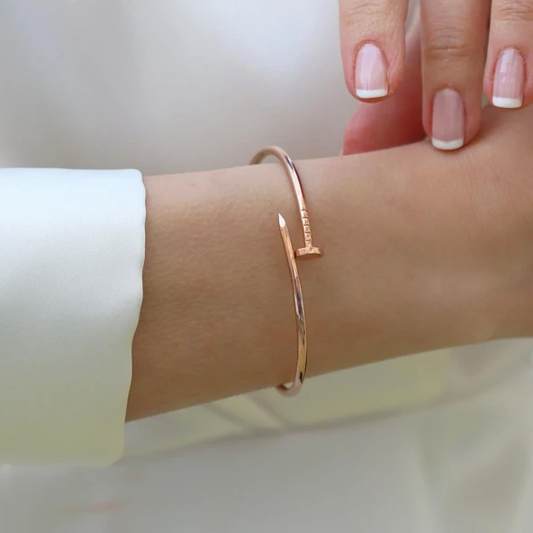 Çivi Rose Gold Gümüş  Kelepçe - Resim 3