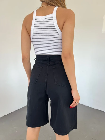 Çift Cepli Bermuda Denim Şort - Resim 6