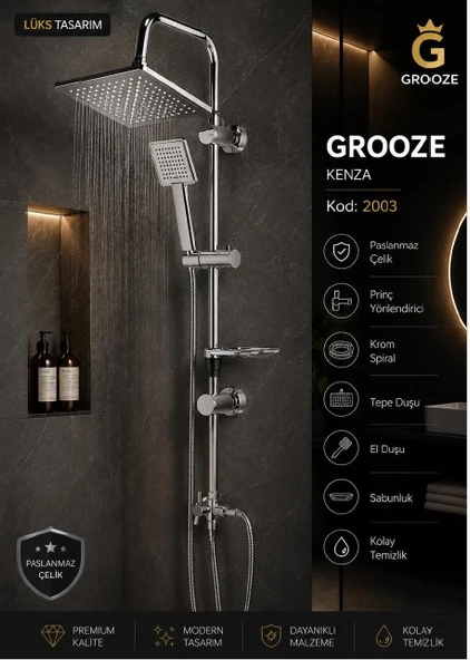 GROOZE ROBOT DUŞ SETİ - FLAT DUŞ SETİ - KENZA - KOMPLE KROM ürün görseli 1