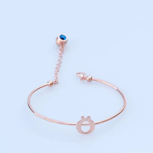 Rose Gold Kaplama Nazar Boncuklu Ö Harfi Gümüş Bileklik ürün görseli 1