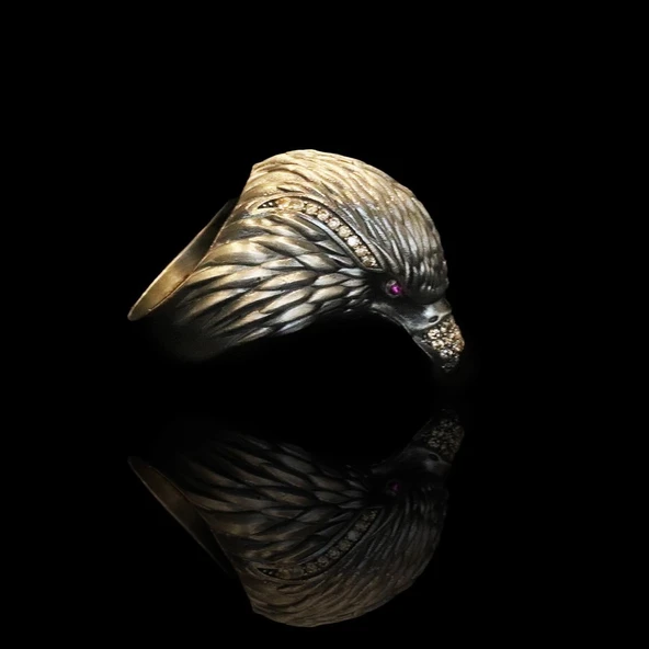 Kartal 3D Oksitli Gümüş Erkek Yüzük ürün görseli 1