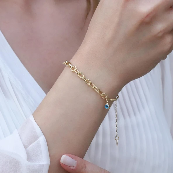 Mini Burgu Halkalı Gold Kaplama Gümüş Hallow Bileklik ürün görseli 1