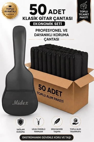 Midex GK-50A-50X Akustik Gitar Çantası 50'li Paket Kaliteli Siyah Kılıf (50 Adet) ürün görseli 1