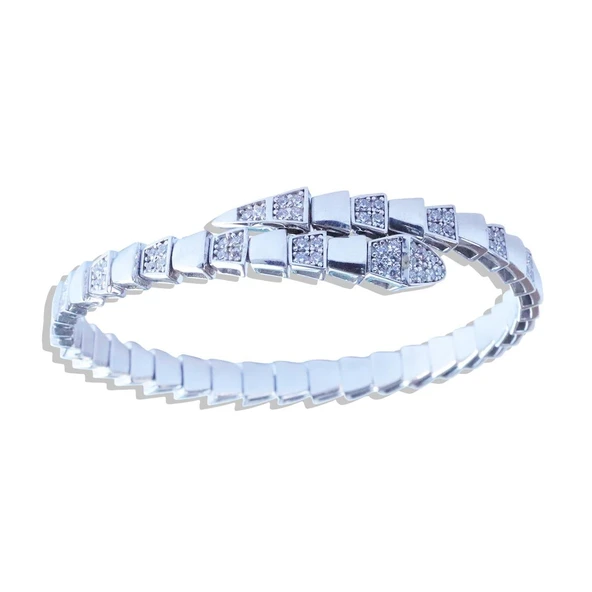 Zirkon Taşlı Serpent Modeli Gümüş Kelepçe - Resim 5