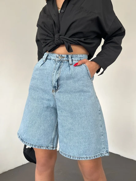 Çift Cepli Bermuda Denim Şort ürün görseli 1