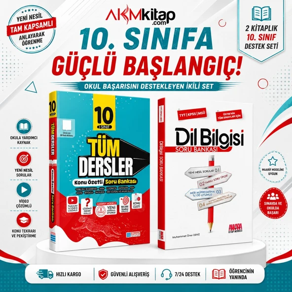 Evrensel İletişim 10. Sınıf Tüm Dersler Konu Özetli Maarif Model ve AKM Dil Bilgisi Soru Bankası Seti 2 Kitap ürün görseli 1