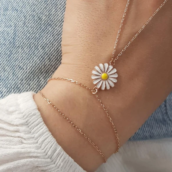 Papatya Mineli Rose Gold Kaplama 925 Ayar Gümüş Şahmeran ürün görseli 1