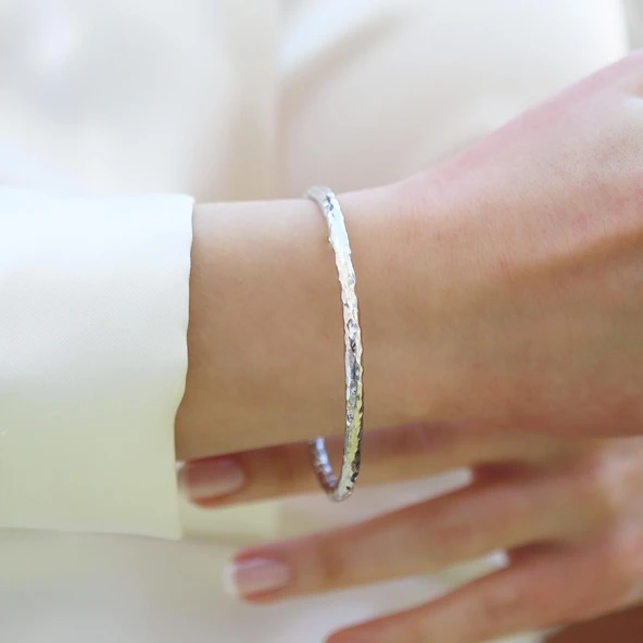 Dövme 4mm 6,5cm Ajda Gümüş Bilezik - Resim 5