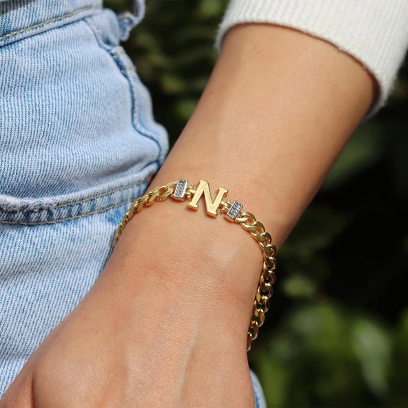 Kişiye ÖzelHarf Gümüş Gurmet Bileklik ürün görseli 1