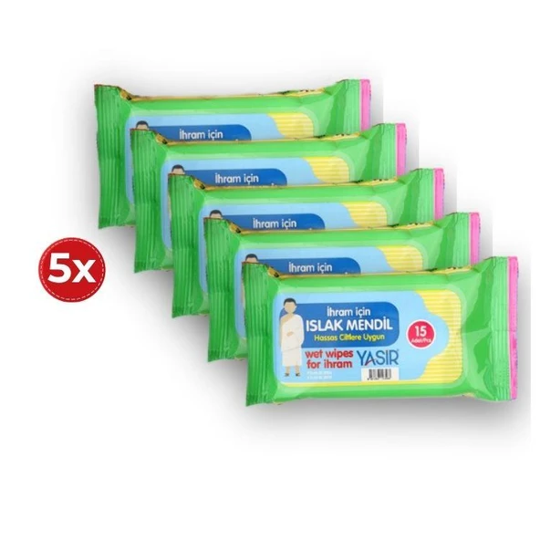 Kokusuz 15’li Islak Mendil 5’li Set | Hac Umre İhram Uyumlu Parfümsüz Mendil ürün görseli 1