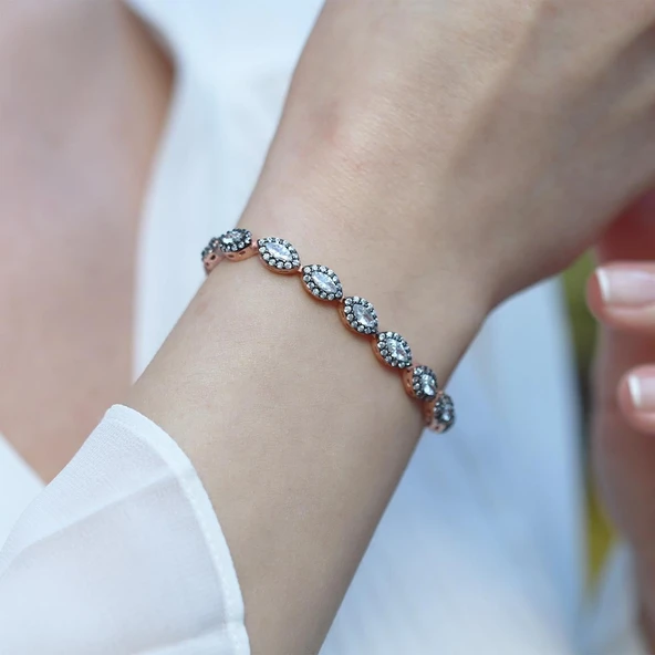 Elmas Montür Rose Gold Kaplama Zirkon Taşlı Asansörlü Gümüş Bileklik ürün görseli 1