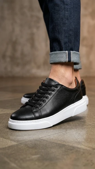 ETF-010 Erkek Sneaker Günlük Casual Spor Ayakkabı Siyah Beyaz Taban ürün görseli 1