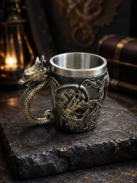 Ejderha Kupa Bardak 400 ml Viking Dragon Mug Paslanmaz Çelik Dekoratif Kupa ürün görseli 1