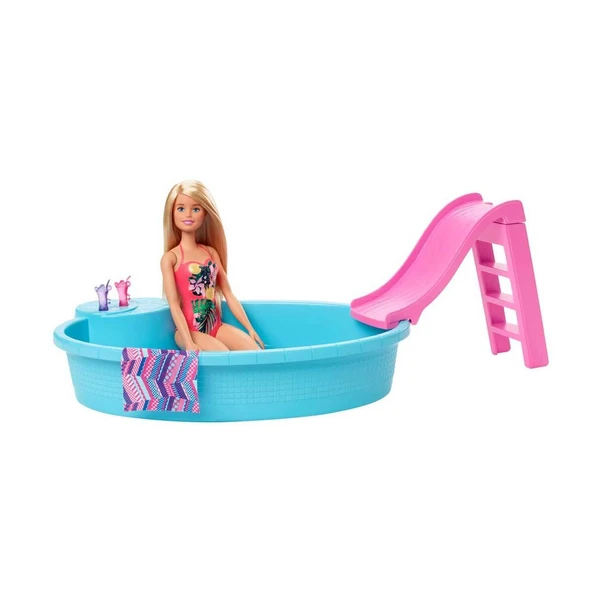 Barbie ve Eğlenceli Havuzu Oyun Seti - Barbie Bebekli ve Kaydıraklı Yaz Eğlencesi ürün görseli 1