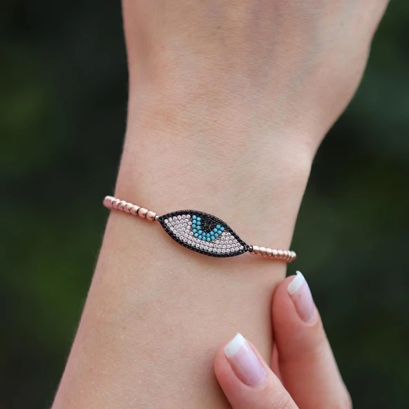 Zirkon Taşlı Göz Modeli Rose Gold Kaplama Gümüş Bileklik ürün görseli 1