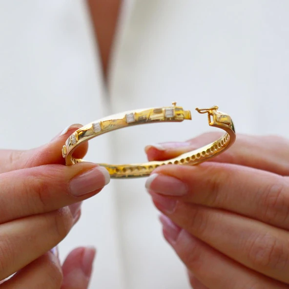 Baget Taşlı Gold Gümüş Keleçe - Resim 4