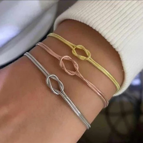 Gönül Bağı Modeli Düğüm Çift Gümüş Bileklik - Resim 5