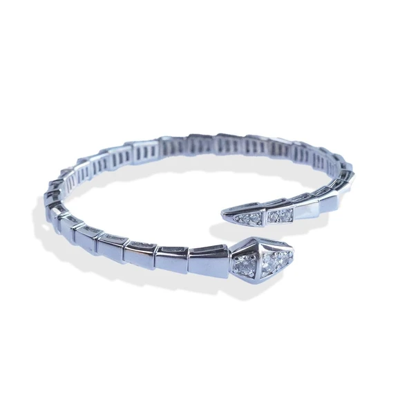 Serpent Zirkon Taşlı Gümüş Kelepçe - Resim 4