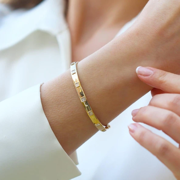 Baget Taşlı Gold Gümüş Keleçe - Resim 2