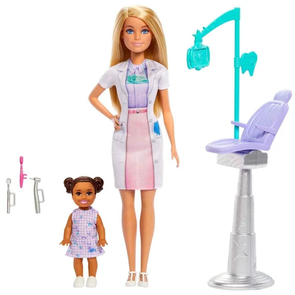 Barbie Bakım Temalı Kariyer Oyun Seti Diş Hekimi Bebeği - Muayene Koltuklu Doktor Seti ürün görseli 1