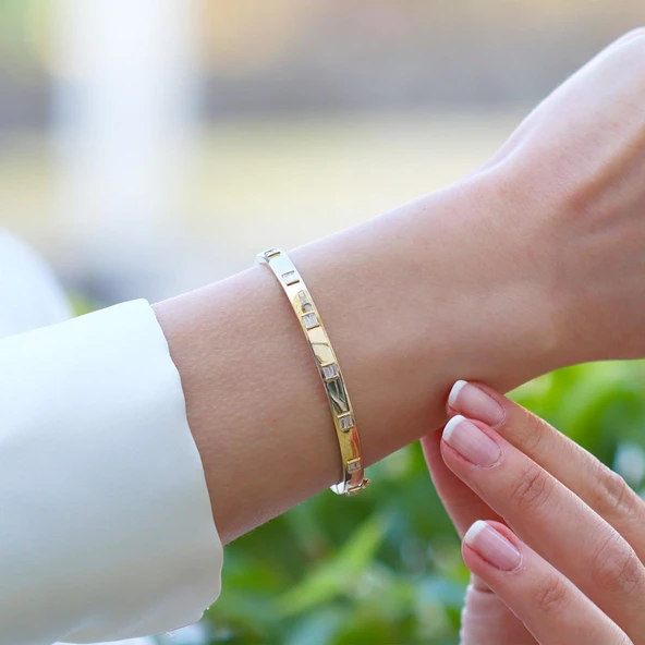 Baget Taşlı Gold Gümüş Keleçe - Resim 3